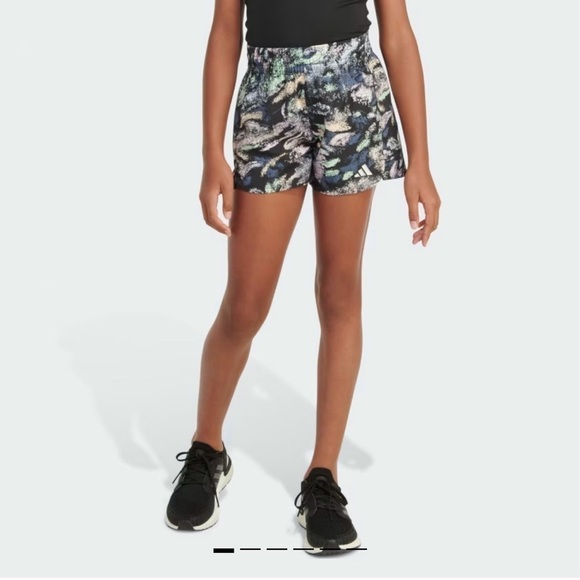 Adidas | NWT All Over Print Woven Pacer Short Black, Girls Size Large - Picture 3 of 3